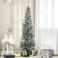 HOMCOM Albero di Natale Slim Artificiale 180 cm con Rami Realistici, Albero di Natale Innevato Alto e Stretto con Base Pieghevole, Verde(m-2)