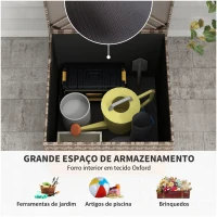 Outsunny Baú de Armazenamento de Vime Sintético 75x75x70 cm Baú de Exterior com Haste de Ar e Estrutura de Aço Carga 50 kg Cáqui(m-4)