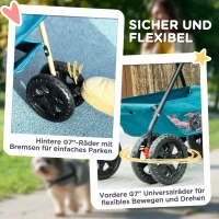 PawHut 3-in-1 Huisdierenbuggy, Opvouwbare Hondenwagen met 4 Wielen en Afneembare Drager voor Honden en Katten Turquoise(m-7)