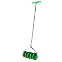 Outsunny Rolling Lawn Aerator, Manual Grass Spike Roller, Heavy Duty Garden Aerator with 3 Piece Detachable Handle and T-bar Grip, Outdoor Garden Lawn Tool, Dark Green(m-11)