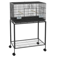 PawHut Jaula para Pájaros con Ruedas 77x46x119 cm Jaula Metálica para Aves con Bandeja Extraíble 2 Perchas 2 Comederos Negro(m-11)