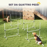 PawHut Set di 4 Ostacoli Agility Dog per Addestramento Cani ad Altezza Regolabile con Borsa da Trasporto Inclusa, 99x65x94cm, Bianco(m-5)