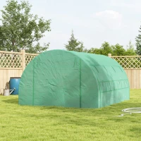 Outsunny Estufa de Túnel de Jardim 397x300x200 cm com Porta Lateriais e Janelas Enroláveis Cobertura de PE 140g/m² e Metal Galvanizado Verde(m-10)