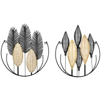 HOMCOM 3D-metalen wanddecoratie modern zwart+goud 40 x 46 cm, set van 2 stuks(m-1)