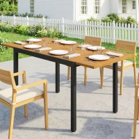 Outsunny Mesa de Jardín Extensible 100/150x70 cm de Madera y Metal con Agujero para Sombrilla para 4-6 Personas Teca(m-10)