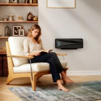 HOMCOM 2000W Ceramic Electric Heater with Fan, Adjustable Thermostat, Wall Mounted - Black(m-10)