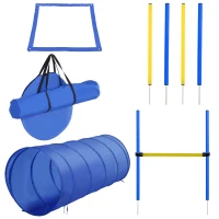 PawHut Honden behendigheidsset training slalom tunnel horde incl. draagtas oefening blauw / geel(m-1)