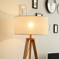 HOMCOM Tripod Floor Lamp, Freestanding Bedside Light Reading Light with Storage Shelf and Linen Shade for Living Room Bedroom, 154cm, Cream(m-9)