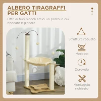 PawHut Albero Tiragraffi per Gatti max 5kg con Amaca, Palline da Gioco e Pali in Sisal, 53.5x53.5x90 cm, Beige(m-4)