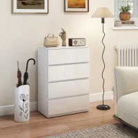 HOMCOM High Gloss Chest of Drawers, 4-Drawer Storage Cabinets, Modern Dresser for Bedroom, White(m-7)