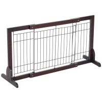 PawHut Free Standing Dog Gate, Adjustable 61 -103 (cm) Indoor Barrier, Flexible Pet Fence, Secure Separation Guard, with Support Feet, for small dog, Brown(m-1)