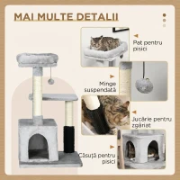 PawHut Arbore de Joacă pentru Pisici Multinivel cu Pat și Căsuță, Acoperit cu Blană Sintetică, Gri(m-5)