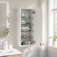 kleankin Armário de Medicamentos de Parede 5 Níveis com Prateleiras de Vidro Ajustáveis Fechadura Chaves 30x20x70 cm Branco(m-11)