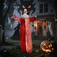 Outsunny 165 cm Life Size Halloween Animated Clown with Red Light Up Eyes, Sound Activated Moving Body, Scary Clown Halloween Decorations, Battery Operated, Indoor Party Props(m-8)