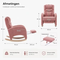 Schommelstoel relaxfauteuil, ergonomische hoofdsteun en inklapbare voetensteun, 66x125x101 cm, Roze(m-3)