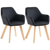 HOMCOM Esszimmerstühle, 2er-Set, modernes Design, Samtoptik, Kautschukbaumholz, 54x57x80 cm, Schwarz(m-11)