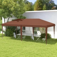 Outsunny Tenda Dobrável 6x3 m com Altura Ajustável em 3 Níveis Bolsa de Transporte Anti-UV e Estrutura de Aço Castanho(m-9)