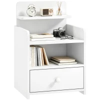 HOMCOM Bedside Cabinet, Bedside Table with Drawer and Shelf for Living Room, White(m-11)