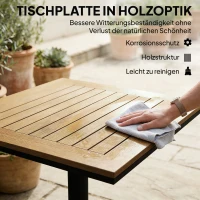 Outsunny Bijzettafel 70 x 70 cm weerbestendig tuintafel met houtlook brede basis, vierkant natuurhout(m-6)