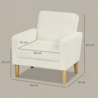 HOMCOM Butaca de Salón Tapizado en Terciopelo Sillón de Lectura con Asiento con Botones y Patas de Madera para Dormitorio Crema(m-3)