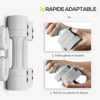 SPORTNOW Set de 2 haltères ensemble musculation disques poids réglables en acier et boîte de rangement 2 x 2,5 kg blanc(m-5)