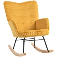 HOMCOM Vintage schommelstoel, gebogen sledes, dikke vulling, beukenhout & staal, geel(m-10)