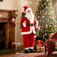 HOMCOM 4ft Singing Dancing Santa Claus, Standing Christmas Animated Santa Figure with Sack, Hanging Elf, Sound/Touch Activated(m-3)