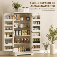 HOMCOM Armario Despensa Cocina con 2 Puertas 16 Estantes y Estante Ajustable para Comedor Salón 60x40x120 cm Crema(m-4)
