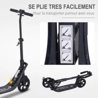 HOMCOM Trottinette pliable pour adultes adolescents à partir 14 ans hauteur guidon réglable double système d'absorption des chocs roues PU alu dim. 94 x 38 x 95-105 cm noir(m-6)