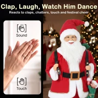 HOMCOM 4ft Singing Dancing Santa Claus, Standing Christmas Animated Santa Figure with Sack, Hanging Elf, Sound/Touch Activated(m-5)