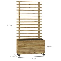 Outsunny Plantenbak met Traliewerk, 4 Wielen, Natuurlijk Hout, Weerbestendige Lak, 76 x 30 x 155 cm(m-3)