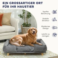 PawHut Hundesofa, Haustiersofa, Haustierbett, abnehmbares u. waschbares Polster, Natur+ Dunkelgrau(m-7)