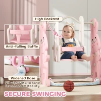 AIYAPLAY 4 in 1 Kids Slide and Swing Set with Climber, Basketball Hoop, Rabbit-Themed, Pink(m-6)