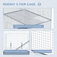 Pawhut 3-Level Metal Small Animal Cage Bunny Pet Hutch Ferret Platform Feeding Habitat Easy Clip Base Ladder Grey(m-6)