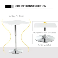 HOMCOM bistrotafel pub bartafel in hoogte verstelbare vierkante statafel tafel staal wit 60 x 60 x 71-92 cm | Aosom.de(m-5)