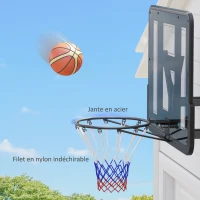 SPORTNOW Panier de basket mural panier basket avec panneau incassable cerceau en acier et filet indéchirable 110L x 75H cm noir(m-6)