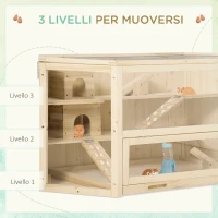 PawHut Casetta per Criceti in Legno a 3 Livelli con Tetto Apribile e Parete Trasparente, 115x60x55cm(m-5)