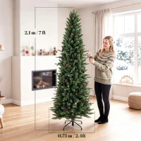 HOMCOM Slim Gracious Pine Xmas Tree, 7ft/210cm Artificial Christmas Tree with 904 Branch Tips, Foldable Steel Stand, Green(m-3)
