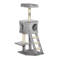 PawHut Tiragraffi Multilivello Palestra per Gatti con Cuccia, Scala e Corde in Sisal, Grigio Chiaro, 50x40x120cm(m-11)