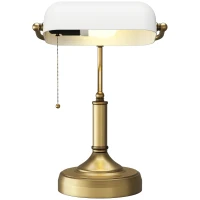 HOMCOM Banker's Desk Lamp with Antique Bronze Tone Base, Table Lamp with White Glass Shade for Home Office, White(m-11)