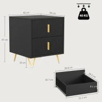 HOMCOM Elegant Fluted Bedside Table - Black/Gold-Tone(m-3)