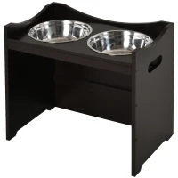 PawHut Gamelles chiens surélevées gamelle double chien chat porte-gamelles surélevé dim. 54L x 31l x 47H cm 2 gamelles 2L acier inox. incluses bois brun foncé(m-12)