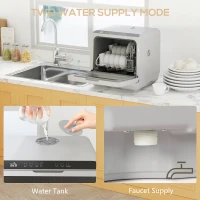 HOMCOM Table Top Dishwasher with Built-in 6L Water Tank, Mini Countertop Dishwasher with 6 Programs, 4 Place Settings, Silver Tone(m-6)
