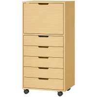 HOMCOM Gaveteira de Escritório com 5 Gavetas, Armário com Fecho Suave, Rodas e Suporte para Impressora, Madeira Natural(m-11)