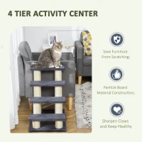 PawHut Dierentrap kattentrap hondentrap trap voor katten honden 4 treden grijs(m-7)