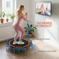 SPORTNOW Fitness-Trampolin, Trainingstrampolin mit verstellbarem Haltegriff, stabil und leise, für drinnenf, Stahl, Blau(m-6)