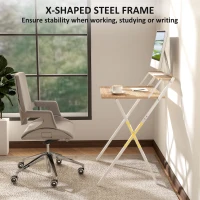 HOMCOM 70 cm Folding Computer Desk with Monitor Shelf - Natural Wood Finish(m-6)