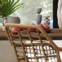 HOMCOM 2-er-Set Stühle im Boho-Stil, Küchenstühle, PE-Rattan, 56 x 60 x 79 cm, Natur + Weiß(m-8)