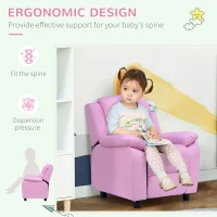 HOMCOM Kids Sofa Armchair Toddler Recliner Children's  Chair Lounger Games Chair  PU Leather w/ Storage  (Pink)(m-7)