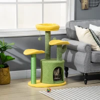 PawHut Árvore Arranhador para Gatos em Forma de Cacto com Casa de Pelúcia Plataformas Postes de Sisal 54x39x83cm Amarelo Verde(m-10)